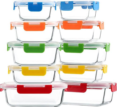 M MCIRCO 10-Pack Glass Food Storage Containers with Pink Lids