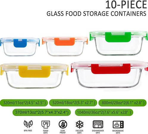 M MCIRCO 10-Pack Glass Food Storage Containers with Pink Lids - Image 2